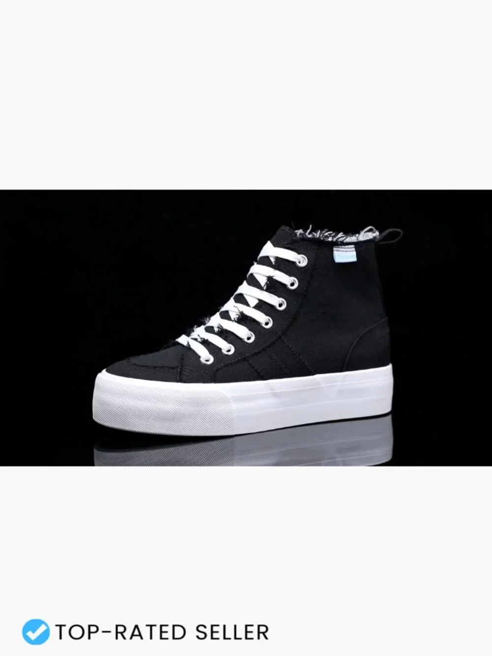 High Top Platform Canvas Sneakers Women Mid Calf Fashion Casual Lace Up Skate
